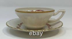 8 Flat Demitasse Cups & Saucers Syracuse Baroque Maroon Mid Century Vintage USA