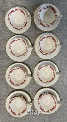 8 Flat Demitasse Cups & Saucers Syracuse Baroque Maroon Mid Century Vintage USA