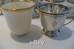 8 Gorham Sterling Demitasse Cups & Saucers With Porcelain Lenox S & P Shakers