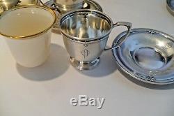 8 Gorham Sterling Demitasse Cups & Saucers With Porcelain Lenox S & P Shakers