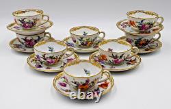 8 Hand Painted Dresden Demitasse Cup & Saucers Flowers, Circa 1920