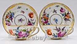 8 Hand Painted Dresden Demitasse Cup & Saucers Flowers, Circa 1920