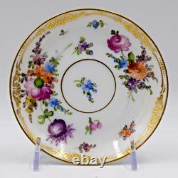 8 Hand Painted Dresden Demitasse Cup & Saucers Flowers, Circa 1920