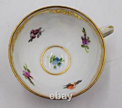 8 Hand Painted Dresden Demitasse Cup & Saucers Flowers, Circa 1920