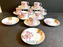 8 Hand Painted Haviland Limoges Demitasse Cups + 11 Saucers With Pink Orchid Gold