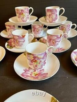 8 Hand Painted Haviland Limoges Demitasse Cups + 11 Saucers With Pink Orchid Gold