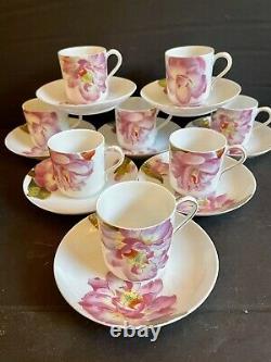 8 Hand Painted Haviland Limoges Demitasse Cups + 11 Saucers With Pink Orchid Gold
