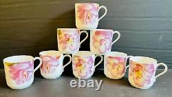 8 Hand Painted Haviland Limoges Demitasse Cups + 11 Saucers With Pink Orchid Gold