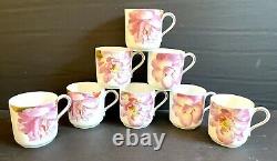 8 Hand Painted Haviland Limoges Demitasse Cups + 11 Saucers With Pink Orchid Gold