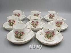 8 Haviland Moss Rose Demitasse Cups & Saucers