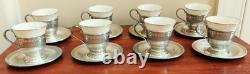 8 Lenox Demitasse Porcelain insert cups, Wallace Sterling Silver Saucer Set, MNS