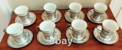 8 Lenox Demitasse Porcelain insert cups, Wallace Sterling Silver Saucer Set, MNS