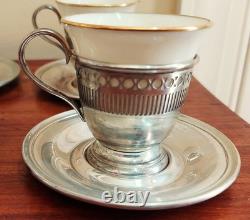 8 Lenox Demitasse Porcelain insert cups, Wallace Sterling Silver Saucer Set, MNS