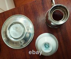 8 Lenox Demitasse Porcelain insert cups, Wallace Sterling Silver Saucer Set, MNS 8 Lenox Demitasse Porcelain insert cups, Wallace Sterling Silver Saucer Set, MNS