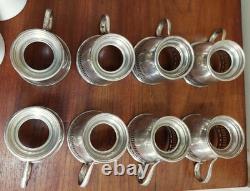 8 Lenox Demitasse Porcelain insert cups, Wallace Sterling Silver Saucer Set, MNS