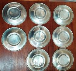 8 Lenox Demitasse Porcelain insert cups, Wallace Sterling Silver Saucer Set, MNS