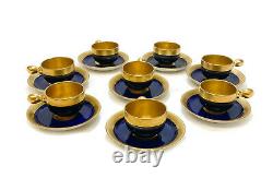 8 Lenox Porcelain Demitasse Blue & Gilt Espresso Cup and Saucers, circa 1920