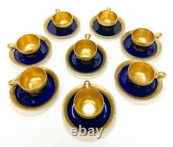 8 Lenox Porcelain Demitasse Blue & Gilt Espresso Cup and Saucers, circa 1920