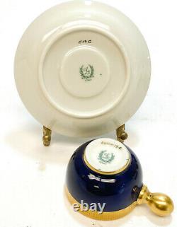 8 Lenox Porcelain Demitasse Blue & Gilt Espresso Cup and Saucers, circa 1920