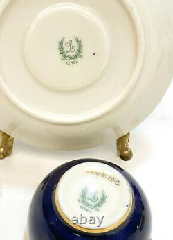 8 Lenox Porcelain Demitasse Blue & Gilt Espresso Cup and Saucers, circa 1920