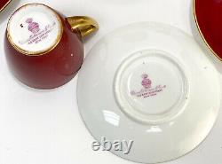 8 Minton England Porcelain Demitasse Cup & Saucers, circa 1900. Red w Gold Trim