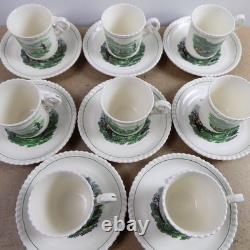8 Spode Hunt Scenes (Green Ring) Demitasse Cups & Saucers Vintage England