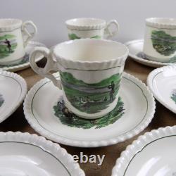 8 Spode Hunt Scenes (Green Ring) Demitasse Cups & Saucers Vintage England