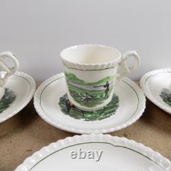 8 Spode Hunt Scenes (Green Ring) Demitasse Cups & Saucers Vintage England