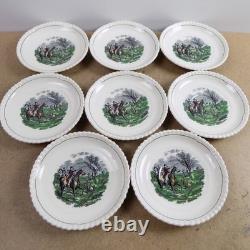 8 Spode Hunt Scenes (Green Ring) Demitasse Cups & Saucers Vintage England