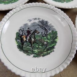 8 Spode Hunt Scenes (Green Ring) Demitasse Cups & Saucers Vintage England