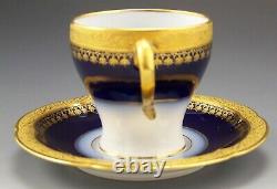 8 Theodore Haviland Cobalt Blue Gold Encrusted Demitasse Cups & Saucers