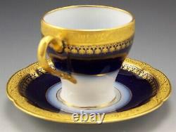 8 Theodore Haviland Cobalt Blue Gold Encrusted Demitasse Cups & Saucers