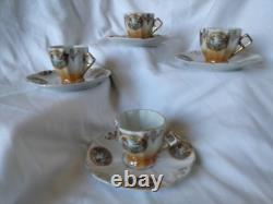 8pc. Antique Demitasse Cup And Saucers Hand-painted Japanese Landscape