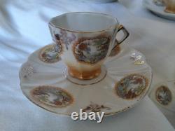 8pc. Antique Demitasse Cup And Saucers Hand-painted Japanese Landscape