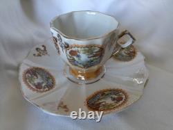 8pc. Antique Demitasse Cup And Saucers Hand-painted Japanese Landscape