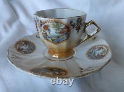 8pc. Antique Demitasse Cup And Saucers Hand-painted Japanese Landscape