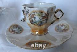 8pc. Antique Demitasse Cup And Saucers Hand-painted Japanese Landscape 8pc. Antique Demitasse Cup And Saucers Hand-painted Japanese Landscape