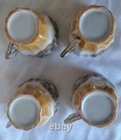 8pc. Antique Demitasse Cup And Saucers Hand-painted Japanese Landscape