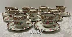 9 INDIAN TREE DEMITASSE CUPS & SAUCERS Johnson Brothers Antique Brown Greek Key