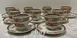 9 INDIAN TREE DEMITASSE CUPS & SAUCERS Johnson Brothers Antique Brown Greek Key