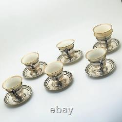 925 Sterling Vintage Set of 6 Pierced Demitasse Cup Holders & Saucers with Liners