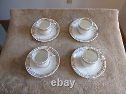 A. LANTERNIER Limoges France Set 4 Demitasse Cups Saucers Pink Roses Gold Trim