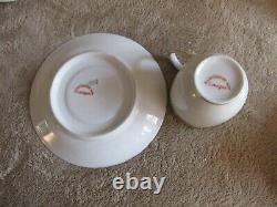 A. LANTERNIER Limoges France Set 4 Demitasse Cups Saucers Pink Roses Gold Trim