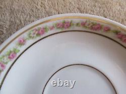 A. LANTERNIER Limoges France Set 4 Demitasse Cups Saucers Pink Roses Gold Trim