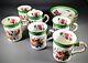 A Set Of Six Antique Coalport Demitasse Cups And Saucers, Florals With Green