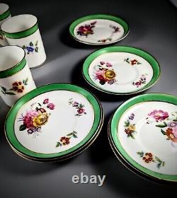 A Set of Six Coalport Demitasse Cups And Saucers, Florals With Green Bands, Gold