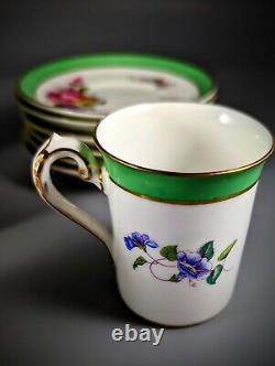 A Set of Six Coalport Demitasse Cups And Saucers, Florals With Green Bands, Gold