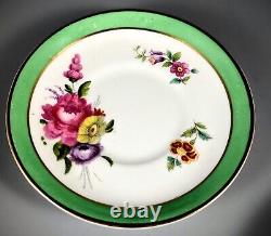 A Set of Six Coalport Demitasse Cups And Saucers, Florals With Green Bands, Gold