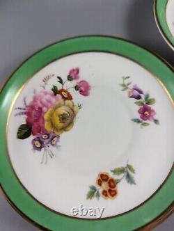 A Set of Six Coalport Demitasse Cups And Saucers, Florals With Green Bands, Gold