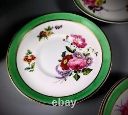 A Set of Six Coalport Demitasse Cups And Saucers, Florals With Green Bands, Gold
